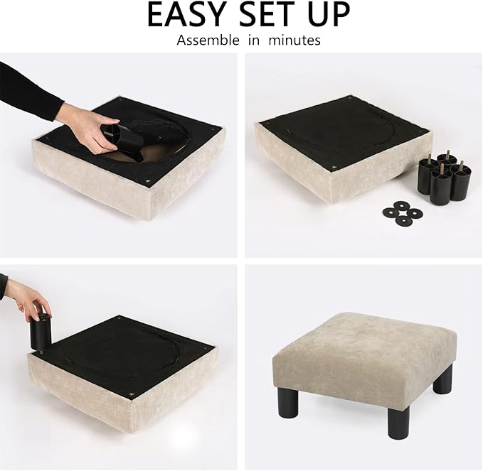 Joveco Small Foot Rest Stool Ottoman, 15" Fabric Square Footstool Upholstered Footrest for Chair, Under Desk, Office, Living Room, Wheat-Ruum Studio Home