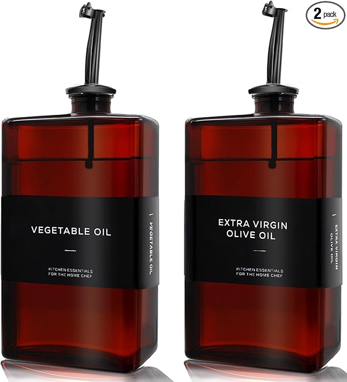 Olive Oil Dispenser Bottle for Kitchen, UV-Protected Dark Glass 11.8oz, Oil and Vinegar Dispenser Set, Soy Sauce Dispenser, Coffee Syrup Bottles- 11.8oz, Set of 2-Ruum Studio Home