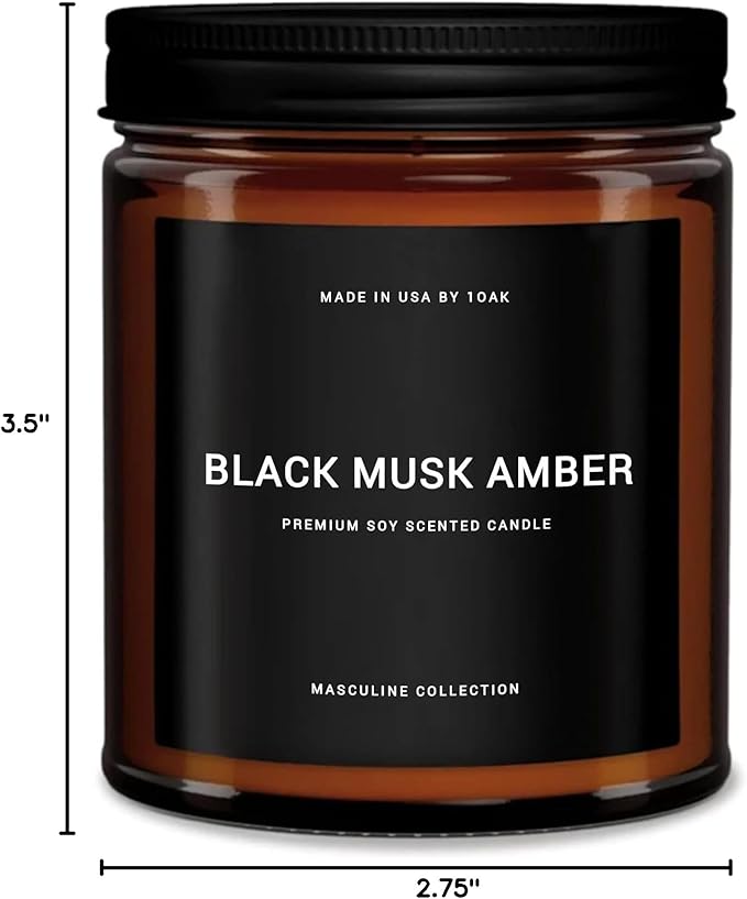 1OAK Black Musk Amber Candle - Soy Wax Scented Candle for Men - 7oz, Long Burning, Masculine - Premium Gift Option-Ruum Studio Home