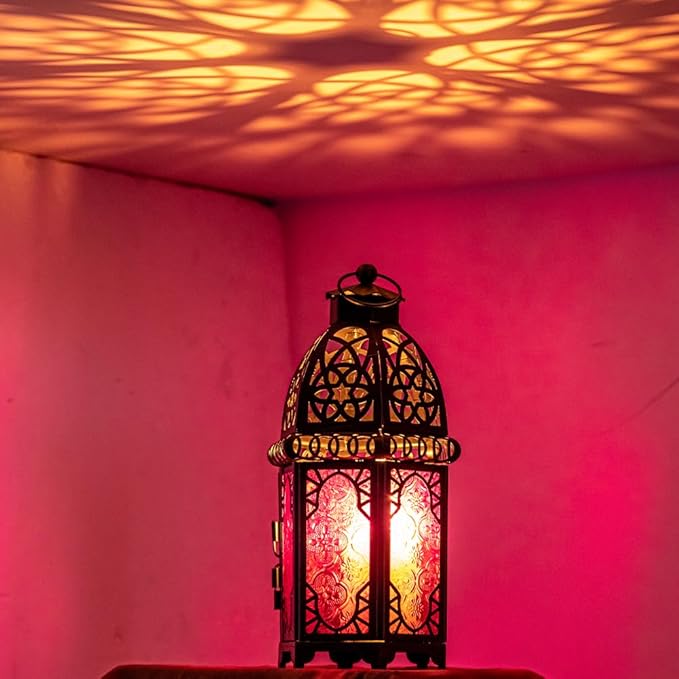 NEEDOMO Moroccan Candle Lantern, 12.8'' Hanging Lanterns Decorative Indoor Outdoor, Vintage Candle Holder for Chritsmas, Halloween, Table, Patio, Porch, Shelf, Gothic Home Decor (Purple)-Ruum Studio Home