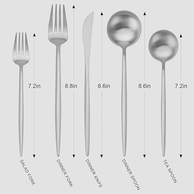 Matte Silverware Set, Vanys 20 Piece Stainless Steel Cutlery Flatware Set, Kitchen Utensil Sets for 4, Tableware With Knife Spoons And Forks Set, Satin Finished Polished-Ruum Studio Home