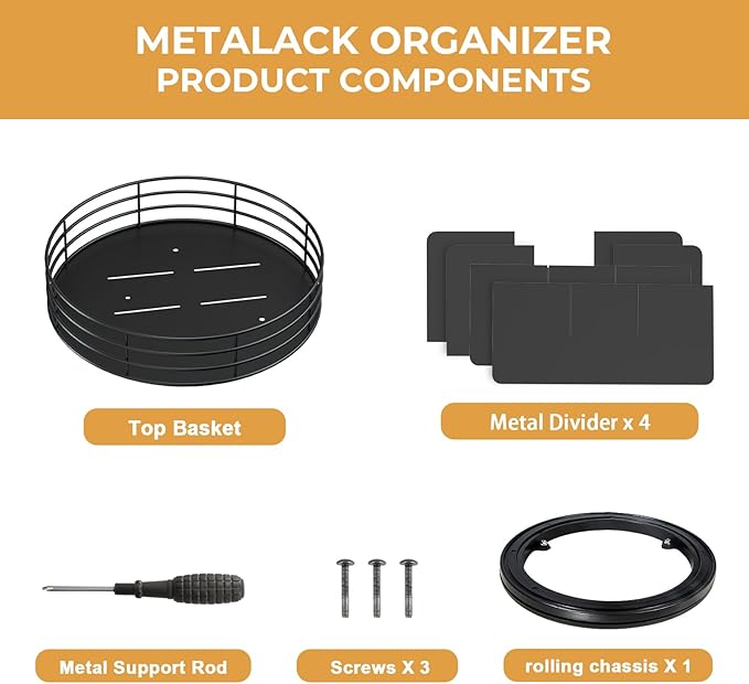 Snack Organizer - Versatile Snack Storage, Lazy Susan with Convenient Grab-and-Go Design, Metal Snack Holder for Home, Office, Breakroom, 11.85" L x 11.85" W x 4.17" H (Matte Black)-Ruum Studio Home