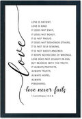 LuZhiQiang Love Is Patient Kind Wall Art 16"×11" Love Never Fails Sign 1 Corinthians 13 Bible Verse Wood Framed Wall Hanging Decor (Black)-Ruum Studio Home