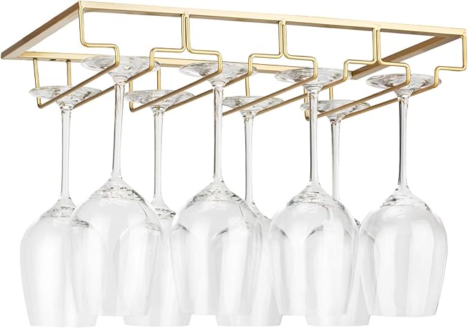 Wine Glass Rack Under Cabinet - Stemware Holder Metal Wine Glass Organizer Glasses Storage Hanger for Bar Kitchen Gold 4 Rows-Ruum Studio Home
