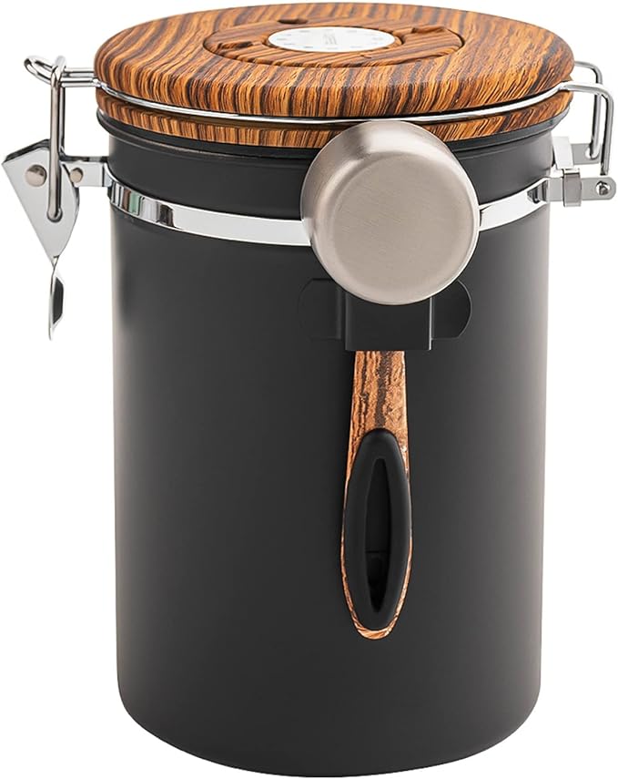 TEDSWAIT Coffee Canisters Airtight Coffee Bean Storage Container Kitchen Stainless Steel Food Storage Container with Scoop Date Tracker & CO2 Valve 61Fl Oz (Black)-Ruum Studio Home