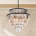 Luxury 6-Tier Round K9 Crystal Chandelier, Black Finish 26 Inch Diam Ceiling Light, Classic Elegant Chandelier with Crystal Piece, Lighting Fixture for Hallway, Bedroom, Living Room-Ruum Studio Home