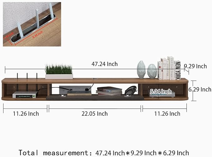Pmnianhua Floating TV Shelf, 47'' Wall Mounted TV Stand Floating TV Console Media Entertainment Under TV Shelf for Bedroom Livingroom (Walnut)-Ruum Studio Home