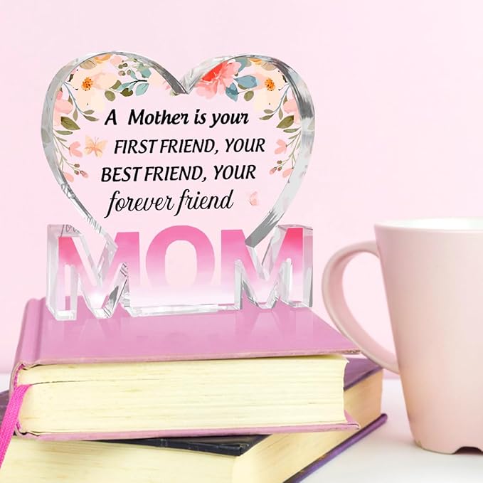 Mothers Day Gifts Best Mom Gifts -Gifts for Mom from Daughter Son - Best Mom Ever Gifts Unique Mother Birthday Acrylic Heart-Shaped Plaque Desk Decorations Present for Mom Christmas Anniversary-Ruum Studio Home