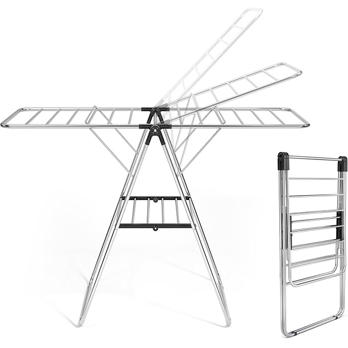 APEXCHASER Clothes Drying Rack, Drying Rack Clothing with Height-Adjustable, Foldable Gullwings Laundry Rack, Indoor Outdoor Use, No Assembly,Black-Ruum Studio Home