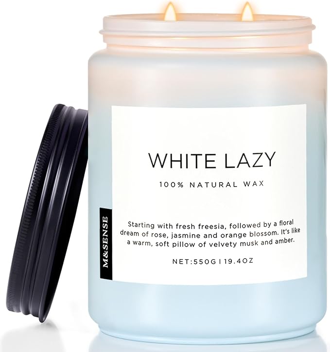 M&SENSE Spring Scented Candle, Jasmine Clean Cotton Soy Wax Large 19.4oz 110 Hour Long Lasting Burning Non Toxic Organic Natural 2 Wick Relaxing Jar Candle for Women-Ruum Studio Home