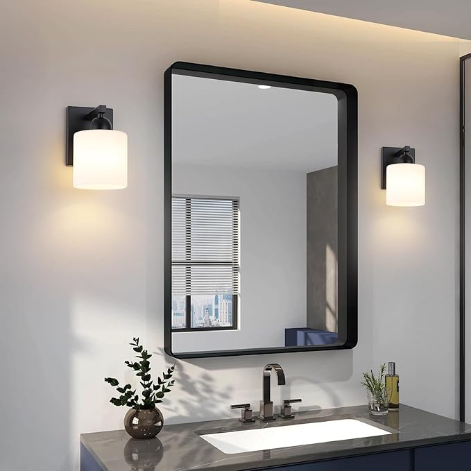 Matte Black Milk Glass Wall Sconces, 1 Pack Hardwired Indoor Wall Light Fixtures for Living Room, Hallway, Bedroom, Ceramic E26 Sockets (Bulbs Not Included)-Ruum Studio Home
