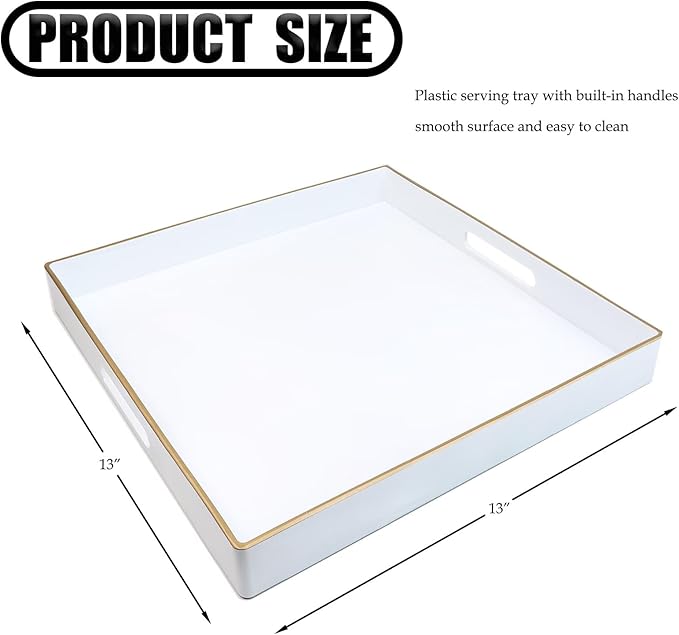 Spsyrine Decorative Tray, 13" Plastic Square Coffee Table Tray with Handles for Living Room, Ottoman, Bathroom Decor-Ruum Studio Home