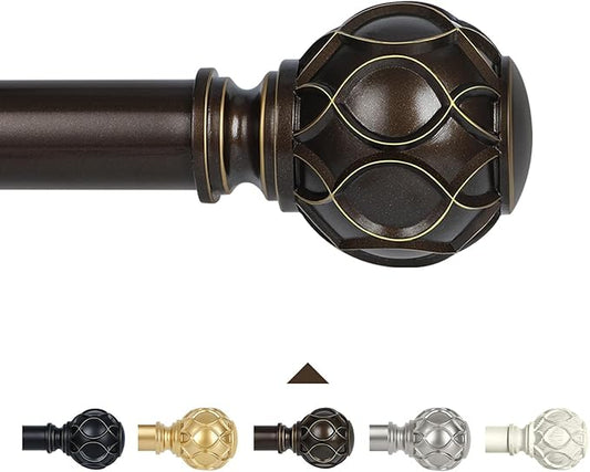 Bronze Farmhouse Curtain Rods for Windows:72-144" Heavy Duty Adjustable Long Curtain Rod for Bedroom Living Room,Boho Decorative Rustic Drapery Rods with Vintage Coastal Finials,Antique Bronze-Ruum Studio Home