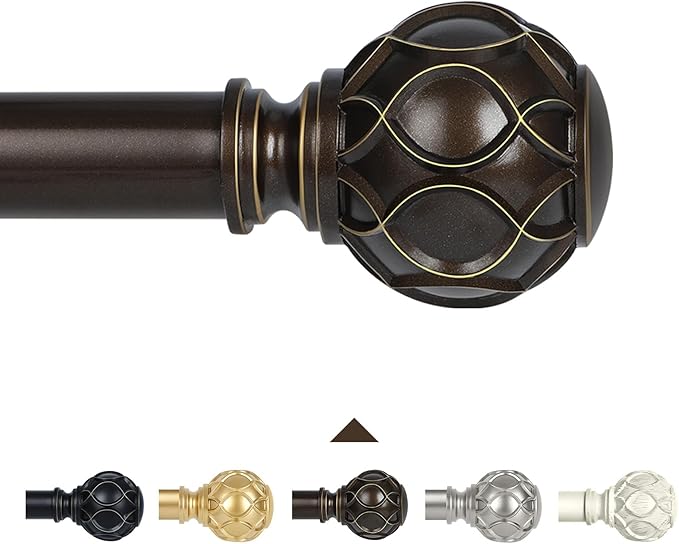 Bronze Farmhouse Curtain Rods for Windows:66-120 Inch Heavy Duty Adjustable Curtain Rod for Bedroom Living Room,Boho Decorative Rustic Drapery Rods with Vintage Coastal Finial,Antique Bronze-Ruum Studio Home