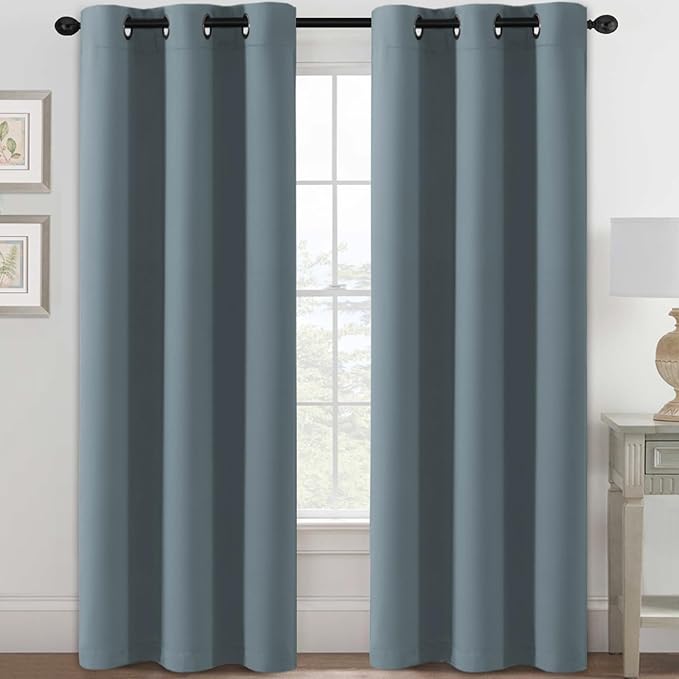 H.VERSAILTEX Blackout Curtains for Bedroom Thermal Insulated Room Darkening Living Room Curtains 84 Inch Long Grommet Privacy Protection Window Curtain Panels/Drapes for Nursery, 2 Panels,Stone Blue-Ruum Studio Home