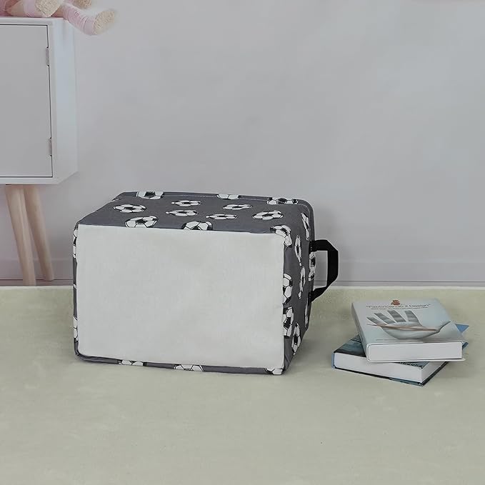 Rectangular Storage Basket Fabric Organizer Bin for Toys,Books,Clothes,Gifts,Pets-Perfect for Home,Office,Nursery,Dorm,Shelf(Rec-grey football )-Ruum Studio Home