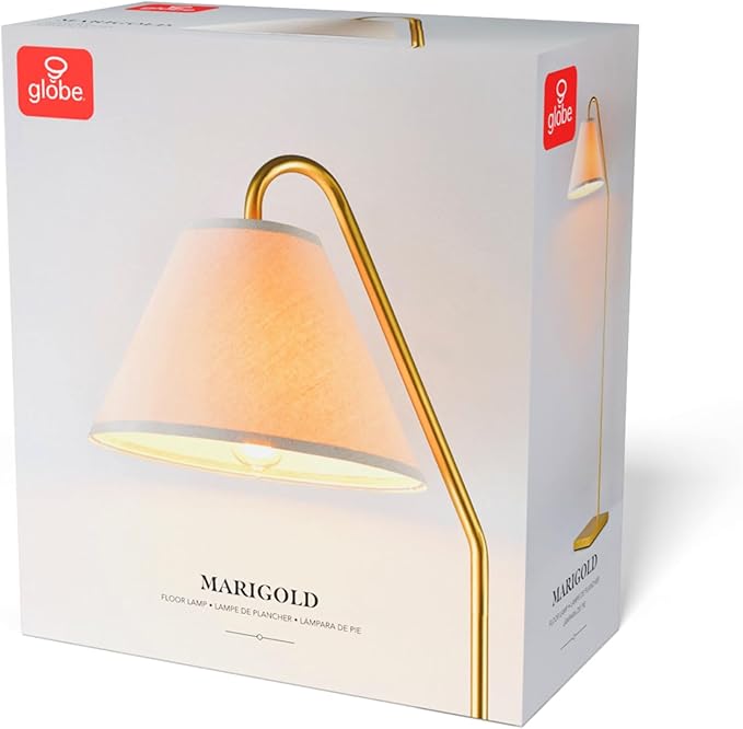 GLOBE Electric 61000147 62" Floor Lamp, Matte Brass, Beige Fabric Shade, On/Off Rotary Switch on Socket, 6-Foot Clear Cord, Reading Light, Bedroom, Living Room, Home Decor-Ruum Studio Home