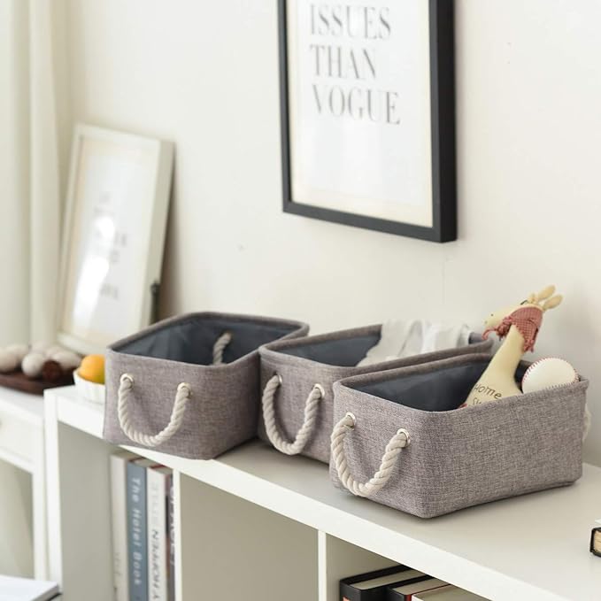 TheWarmHome Storage Bins - Medium 3 Pack Storage Baskets for Organizing Shelves | Fabric Storage Cubes Organizer for Linen Closet Nursery Home Decor Grey-Ruum Studio Home