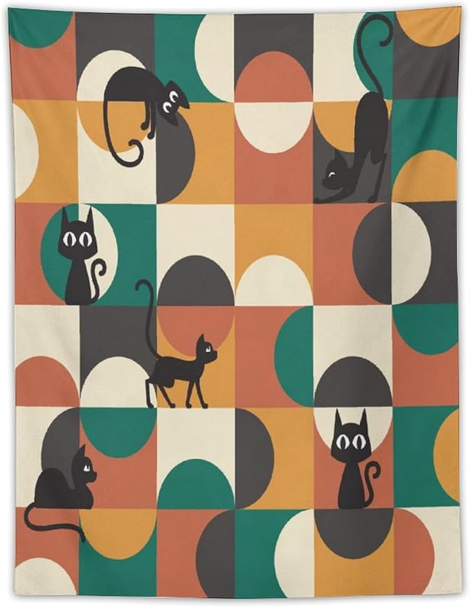 ICMOLYYENLO Boho Medieval Cat Tapestry, Abstract Atomic Starburst Geometric Aesthetic Art Wall Hanging For Bedroom Living Room Dormitory 60x80 Inches-Ruum Studio Home