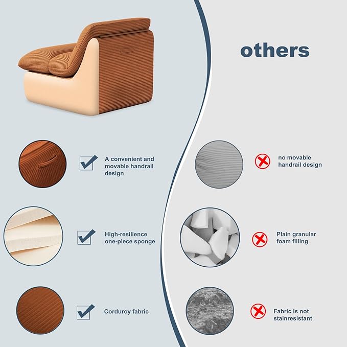 Misolant Bean Bag Chairs，Big Corduroy Fabric Sofa Bean Bag Chair for Adults and Teens with High-Resilience Sponge, Non-Slip Base Floor Lounge Sofa for Home, Living Room, Bedroom, Gaming Brown-Ruum Studio Home