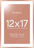Homeforia 12x17 Picture Frame Rose Gold, High End Metal 12x17 Poster Frames with Mat 10x15 Photo, 12 x 17 Rose Gold Frame Matted to 10 by 15 Print, 17x12 Thin Frame, Tempered Glass, Wall Kit, Set of 1-Ruum Studio Home