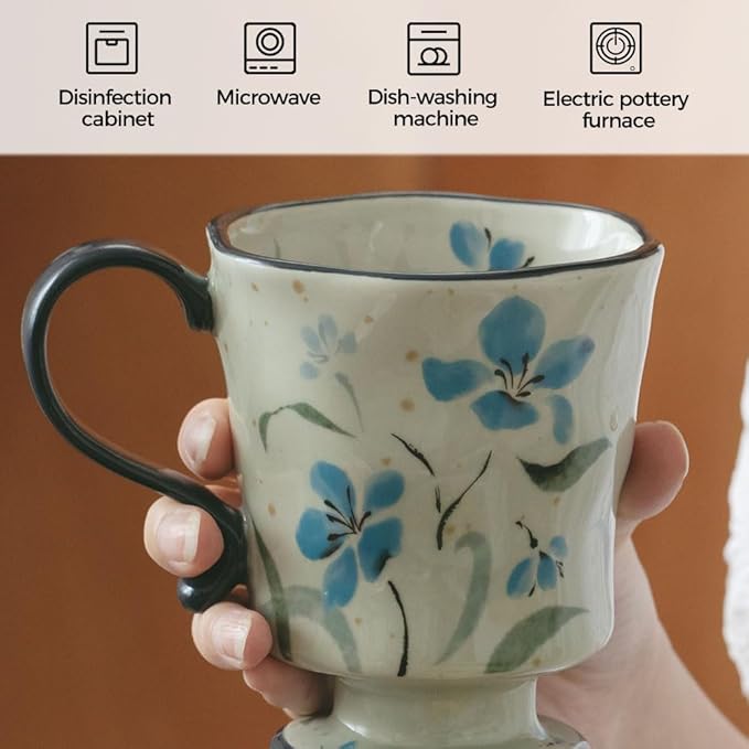 360ml -12.17oz Painted Forget-Me-Not Floral Ceramic Mug - Cute Coffee Cup for Latte, Espresso - Gift for Women, Dishwasher Safe-Ruum Studio Home