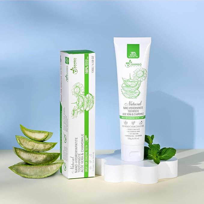 Natural Fluoride Free Toothpaste - Nano Hydroxyapatite, Remineralizing, Sensitive Teeth, Whitening & Zero Waste Tube - Dentist Recommended for Adult & Kids Oral Aloe Vera & Chamomile (2 Pack, Aloe)-Ruum Studio Home