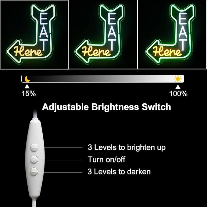 Eat Here Neon Sign Kitchen Neon Signs for Wall Decor with Arrow Guidance Green Orange White Eat Dimmable LED Sign Diner Neon Signs for Wall Bar Restaurant Kitchen Man Cave Decor-Ruum Studio Home
