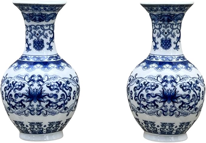 Set of Two Blue and White Porcelain Wall Vases for Flowers – Handmade Chinoiserie Ceramic Wall Mounted Flower Vase, Decorative Hanging Vases for Living Room, Bookshelf & Indoor Décor-Ruum Studio Home