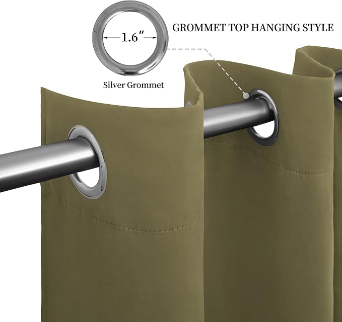 Easy-Going Blackout Curtains for Bedroom, Solid Thermal Insulated Grommet and Noise Reduction Window Drapes, Room Darkening Curtains for Living Room, 2 Panels (52x63 in,Khaki)-Ruum Studio Home