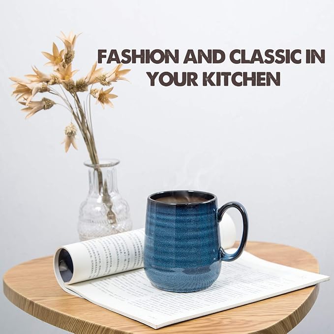 Hasense Coffee Mugs Set of 4, 15 Ounce Porcelain Mug Set with Handle for Morning Coffee Tea and Cocoa, Ceramic Coffee Cups with Beautiful Glaze for Men, Women, Navy-Ruum Studio Home