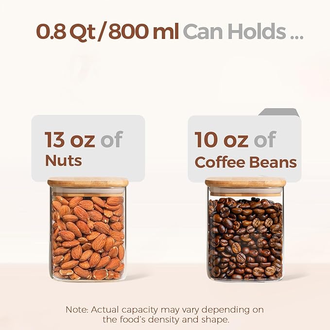 ComSaf 0.8 Qt Glass Food Storage Jars Set of 6, Clear Storage Containers with Airtight Lids, Pantry Organization Jar, Spice Jar, Blooming Tea, Oat, Coffee and Sugar Container, Canister Set for Kitchen-Ruum Studio Home