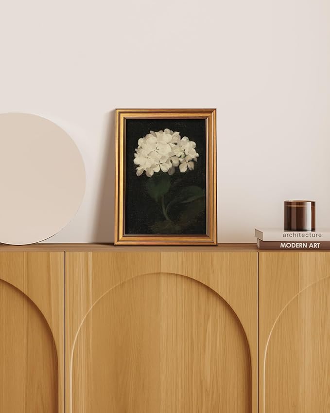 HUARCEY Gold Framed Vintage Wall Art for Living Room, Flowers Painting Canvas Prints Shelf Decor for Kitchen, Aesthetic Bedroom Wall Art, Christmas Gifts for Friends Family (White Hydrangea 12"x16")-Ruum Studio Home