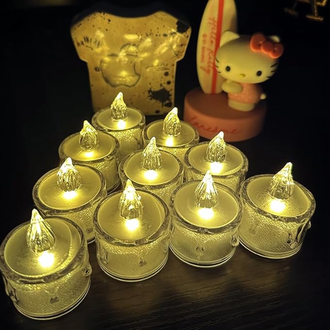 24-Pack Crystal Flameless Tea Lights – Battery Operated LED Candles with Realistic Flicker for Easter Decorations, Wedding Centerpieces, Halloween Party & Holiday Gift Box (Set of 24)-Ruum Studio Home