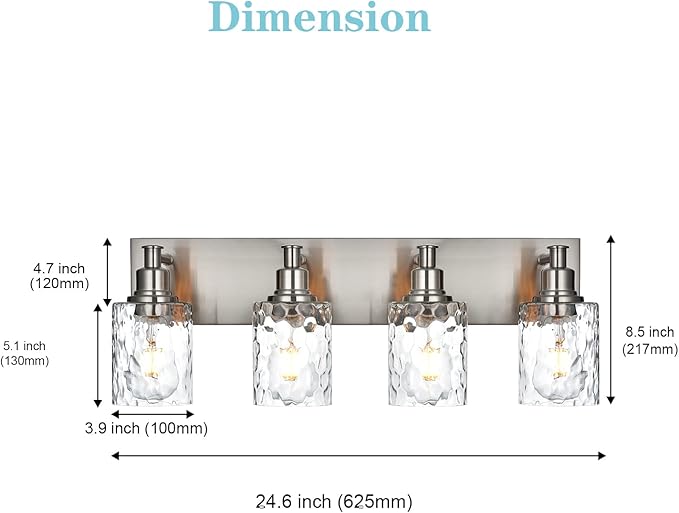 BONLICHT 4-Light Bathroom Vanity Light Fixture Brushed Nickel Industrial Wall Sconce Lighting with Hammered Glass Shade for Living Room Bedroom Hallway Porch Workshop Dressing Table-Ruum Studio Home
