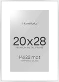 Homeforia 20x28 Picture Frame Silver, High End Metal 20 x 28 Poster Frame with Mat 14 x 22 for Photo, 20x28 Silver Frames Matted to 14x22 Print, 28x20 Hanging Frame, Tempered Glass, Wall Kit, Set of 1-Ruum Studio Home