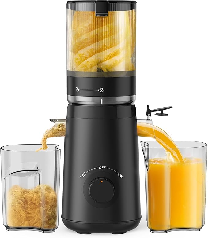 Juicer Machines, TUUMIIST Cold Press Juicer with 5.3" Extra Large Feed Chute Fit Whole Fruits & Vegetables Easy to Clean, High Juice Yield, BPA Free (Black)-Ruum Studio Home