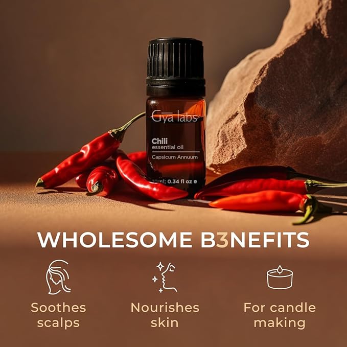 Gya Labs Chili Essential Oil for Hair Healthy - 0.34 Fl Oz - 100% Pure Natural Chili Oil for Skin, Diffusers, Candle Making Scent-Ruum Studio Home