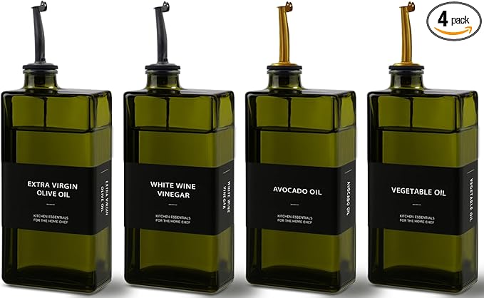 Olive Oil Dispenser Bottle for Kitchen 16.9oz, UV-Blocking Oil and Vinegar Dispenser Set, Leakproof Oil Container for Home, Restaurant (Green, Set of 4)