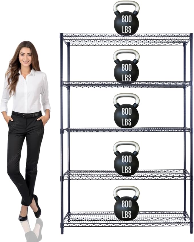 48"x24"x72" Prime Heavy Duty Black 5-Tier Steel Wire Shelving NSF 4000 LBS MAX Capacity Storage Rack for Commercial, School, Home, Garage, Warehouse, Industrial, and Hospital Uses (with Wheels)-Ruum Studio Home