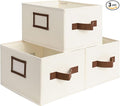 StorageWorks Storage Baskets for Shelves, Foldable Fabric Closet Storage Bins with PU Handles, Fabric Storage Bins Clothes Organizer, Ivory White, 3-Pack, Small-Ruum Studio Home