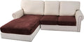 H.VERSAILTEX Velvet Stretch Sectional Couch Covers 3 Pieces Sofa Seat Cushion Covers L Shape Separate Cushion Couch Cover for Both Left/Right Sectional Couch (Large Sofa 2 Seater + 1 Chaise, Brown)-Ruum Studio Home