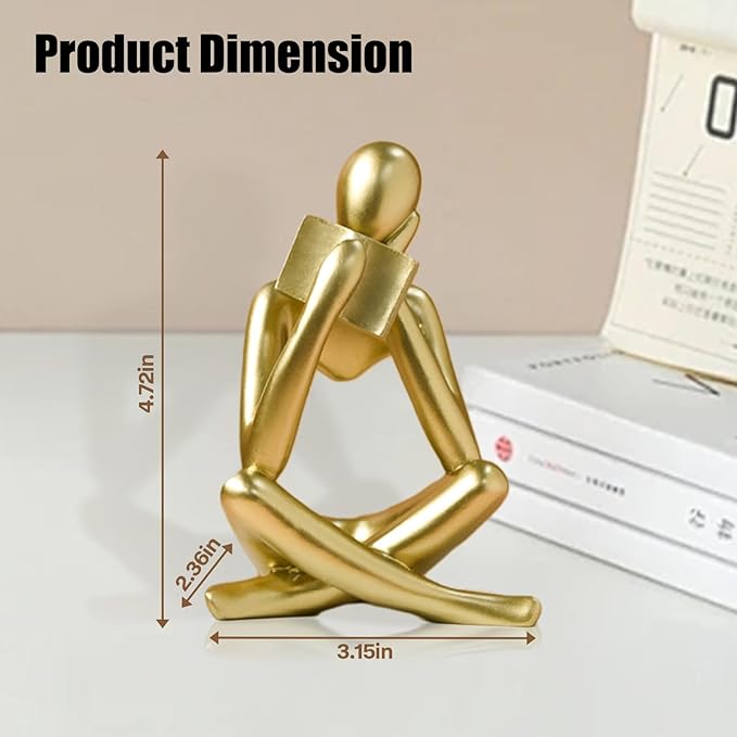 Bookshelf Decor Reading Statue - Abstract Art Thinker Sculpture Bookend for Shelves Aesthetic, Modern Home Decoration Figurine for Living Room Office Shelf Desk Coffee Table Decor(Gold Right)-Ruum Studio Home