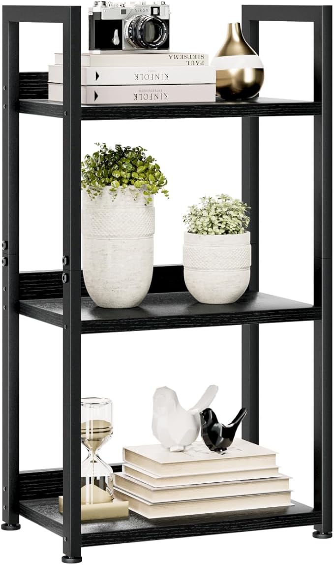 NUMENN Narrow Bookshelf, 3 Tier Bookshelves, Home Office Bookcase Shelf Storage Organizer, Free Standing Storage Shelving Unit for Bedroom, Living Room and Home Office, Black-Ruum Studio Home