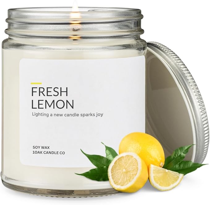 1OAK Soy Wax Fresh Lemon Candle - Citrus Candles for Home, Kitchen, & Summer - Fruity Candles Scented - Long Burning Premium - Hand-Poured (7oz.)-Ruum Studio Home