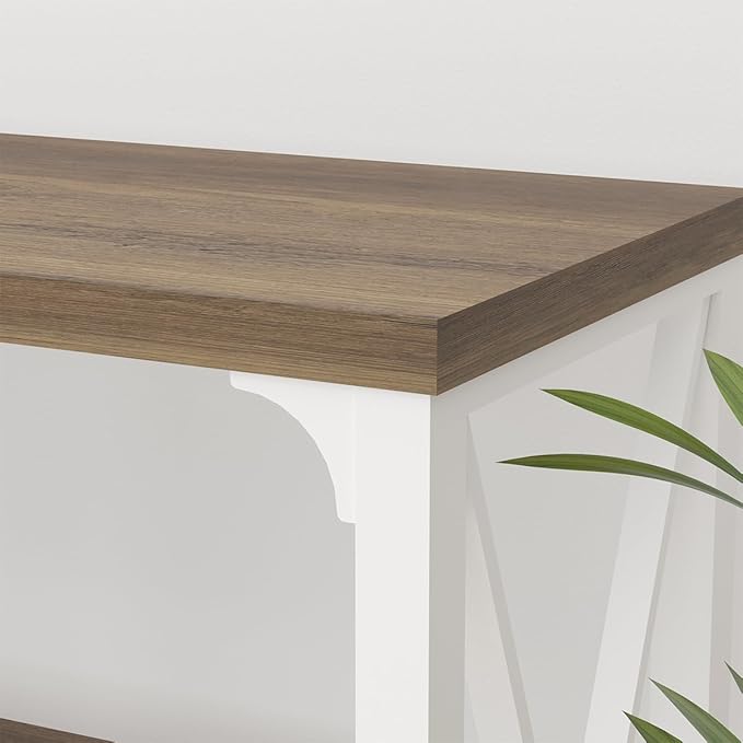 LVB Farmhouse Entryway Table, Industrial Wood Sofa Table with Storage Shelf, Modern Console Tables Behind Couch for Living Room, Wooden Hallway Foyer Table for Front Entry, White Rustic Oak, 55 Inch-Ruum Studio Home