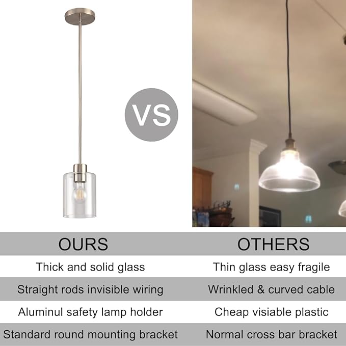Brushed Nickel Pendant Lights,Modern Farmhouse Pendant Light,Light Fixture Kitchen Pendant Mini Hanging Light for Sink Island,Adjustable Height,Home Décor Lighting(Brushed Nickel 1 pack Stem Rod)-Ruum Studio Home