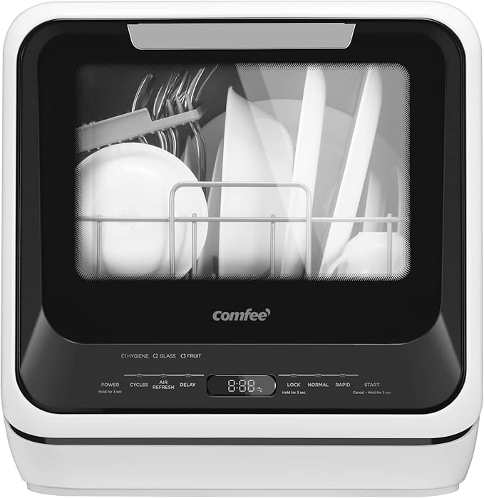 COMFEE' Portable Mini Dishwasher Countertop with 5L Built-in Water Tank for Apartments& RVs, No Hookup Needed, 6 Programs, 360° Dual Spray, 162℉ High-Temp& Air-Dry Function-Ruum Studio Home
