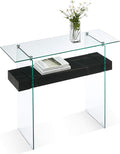 ivinta Glass Console Table with Storage, 39.4" Modern Sofa Table for Living Room, Foyer, Hallway, Bedroom 5101 (Black)-Ruum Studio Home