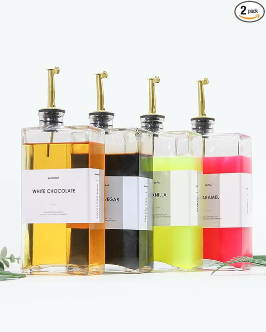 Olive Oil Dispenser For Kitchen, Glass Oil Bottle 500ML Oil And Vinegar Dispenser Set Of 4 with 4 Stainless Steel Pourers & 88 Labels, Soy Sauce Dispenser, Coffee Syrup Bottles-Ruum Studio Home
